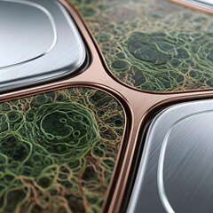 Macro Artistic Fusion: Radiologic Surfaces Merge with Organic Textures and Brilliant Metallic Hues in a Vision of Futuristic Scientific Elegance
