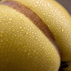 A dewy quince's mesmerizing macro texture reveals intricate abstract patterns of soft light and organic curves on a minimalist canvas.