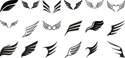 Collection of Diverse Black Wing Silhouettes and Icons
