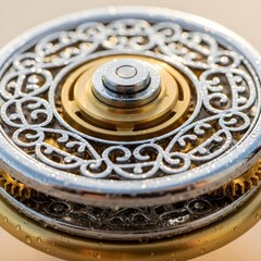Intricate Mechanical Spinner: A Close-Up Macro Display of Swirling Reflections, Dynamic Texture, and Vibrant, Incredible Motion in Soft Natural Light