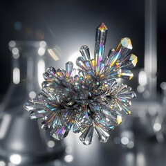 Mystical Macro Crystalline Structures in an Innovative Abstract Lab: A Detailed Exploration of Iridescent Textures and Soft, Ethereal Shadows Unveiled