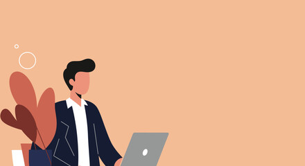 Professional man working on laptop Business remote work productivity or freelance lifestyle