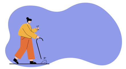 Person using a spray bottle and cane to clean symbolizing home care and hygiene