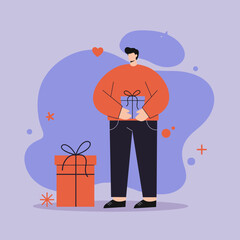 Man holding a gift celebrating special occasions holidays or birthdays with generosity