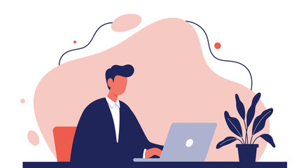 Professional man works on laptop at desk embodying focus and productivity for modern business