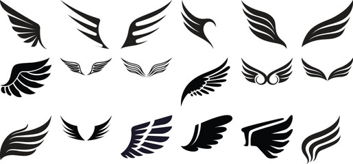 Collection of diverse black wing silhouettes on a white background