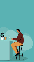 Man working on laptop at high table Remote work online business freelance and casual lifestyle