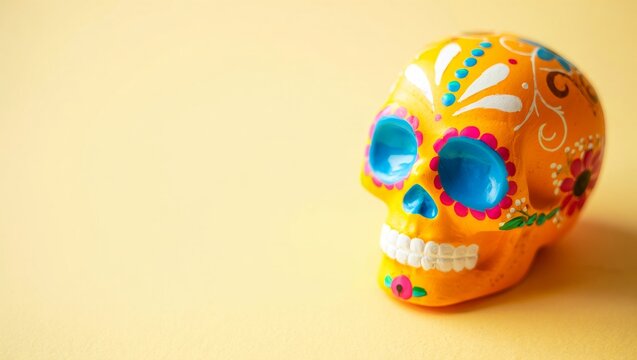 Calavera de azucar presenting festive decorations and traditional mexican artistry, representing day of the dead culture and celebrating life and remembrance