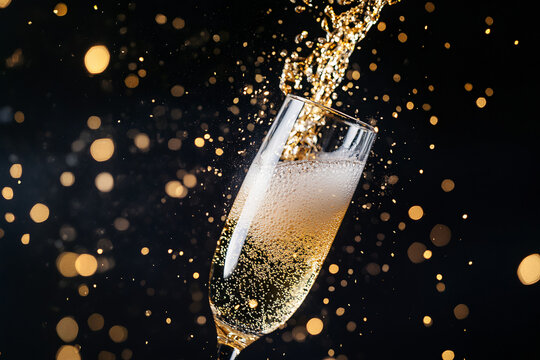 Champagne pouring into a glass.