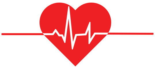 Red heart shape with Heartbeat Pulse Vector Icons – Medical, Cardiology & Love Health Symbols