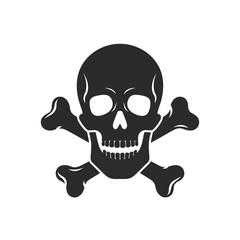 A stark black and white illustration of a skull and crossbones symbol.