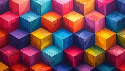 Obraz premium A vibrant pattern of colorful cubes creates a dynamic geometric design.