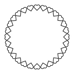 A circular frame made of heart shapes arranged symmetrically on a white background. Perfect for romantic designs, wedding invitations, love-themed decorations, and minimalist artwork.