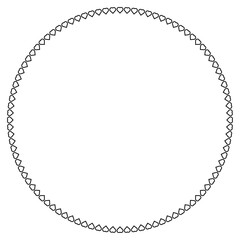 A circular frame made of heart shapes arranged symmetrically on a white background. Perfect for romantic designs, wedding invitations, love-themed decorations, and minimalist artwork.