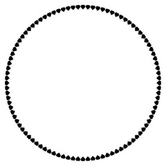 A circular frame made of heart shapes arranged symmetrically on a white background. Perfect for romantic designs, wedding invitations, love-themed decorations, and minimalist artwork.