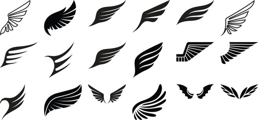 Collection of Diverse Wing Silhouettes and Icons for Design