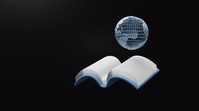 3D Animation rotating globe and school books. Education and learn profile and books. World book day, World read day, International literacy day, Back to school concept. Education background and learn