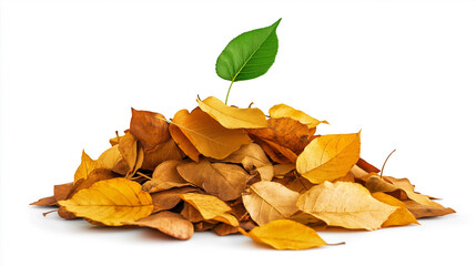 Resilience and Renewal Concept with Green Leaf Among Autumn Leaves