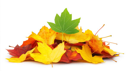 Green Leaf Among Autumn Leaves Symbolizing Resilience