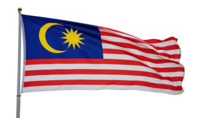 Malaysia flag waving isolated on white background cutout transparent png