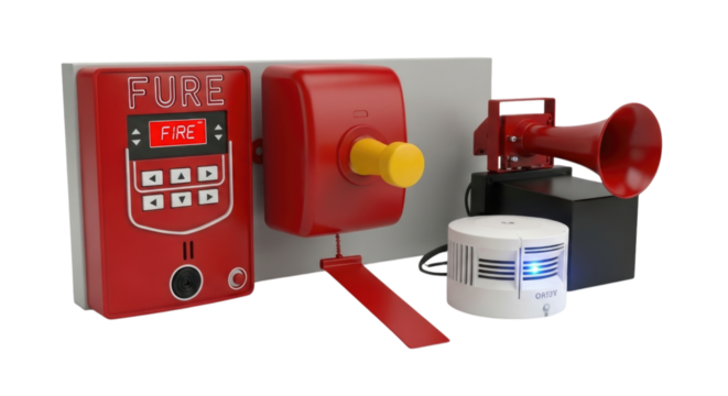 Fire alarm system isolated on white background cutout transparent png
