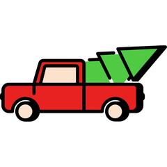 Red Truck Carrying Christmas Tree Illustration