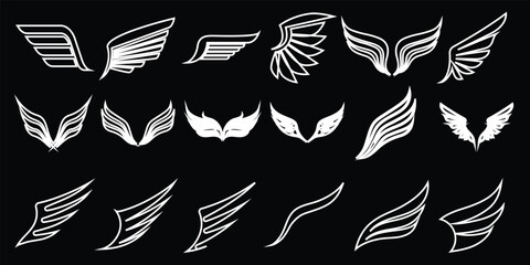 Collection of White Wing Silhouettes on Black Background