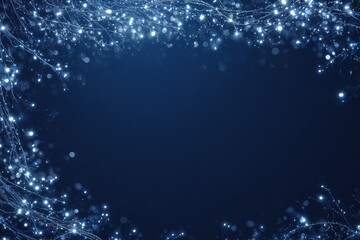 Blue Christmas background with glowing winter lights and bokeh