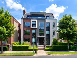 New English Estate attractive garden, neat street, UK.