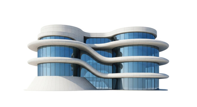 Modern building with curved design isolated on white background cutout transparent png
