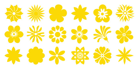 Collection of Yellow Floral Silhouettes on White Background