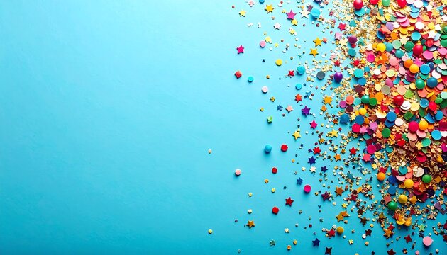 Colorful Confetti Scattered on a Bright Blue Background.