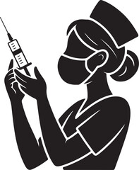 Nurse preparing vaccine dose with care, black silhouette