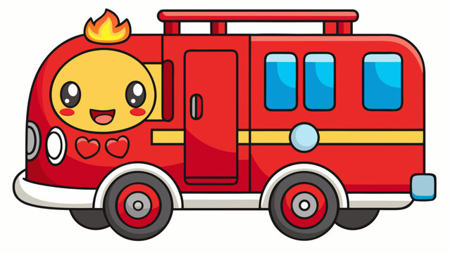 Smiling cartoon fire engine in vibrant red color