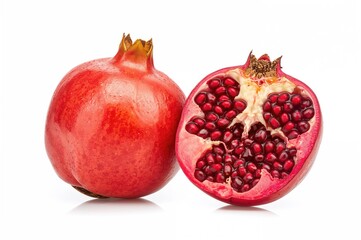 Mature pomegranate fruit against a plain white backdrop