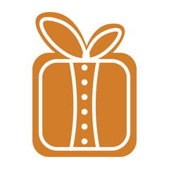 Flat style illustration of a gingerbread gift box cookie, perfect for Christmas, New Year, winter holiday baking, and festive food designs.
