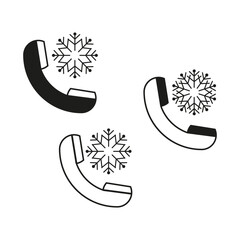 Phone call icons. Winter season symbol. Two outline snowflakes. Vector communication element.
