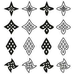Decorative floral symbols. Black white line art. Geometric simple shapes. Vector set collection.