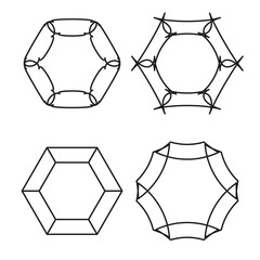Outline honeycomb shapes. Six geometric elements. Simple structure pattern. Vector abstract grid.
