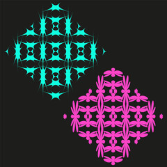 Vibrant geometric shapes. Two teal pink diamonds. Abstract square Vector elements. Dynamic contrast design.