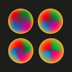Gradient color circles. Abstract round forms. Spectrum radial Vector. Black background set.