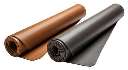Two rolls of brown and grey leather fabric isolated cutout transparent png