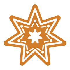 Flat style illustration of a gingerbread star cookie, perfect for Christmas, New Year, winter holiday baking, and festive food designs.