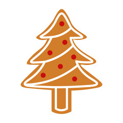 Flat style illustration of a gingerbread Christmas tree cookie, perfect for New Year, winter holiday baking, and festive food designs.