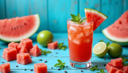 Refreshing Watermelon Drink with Mint and Lime