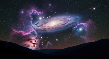 Vast Cosmic Galaxy Nebula and Stars in Night Sky