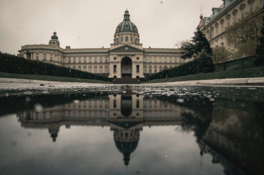Wet pavement reflections captured in a vintage style during a rainy spring afternoon.