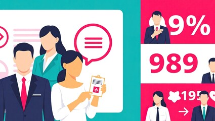 Business Team and Social Media Engagement - A Modern Vector Illustration.