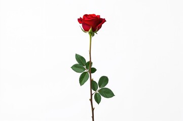 Fototapeta premium Single red rose isolated on a white backdrop