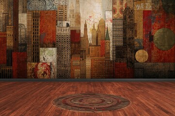 Composite circle design on reddish brown floor